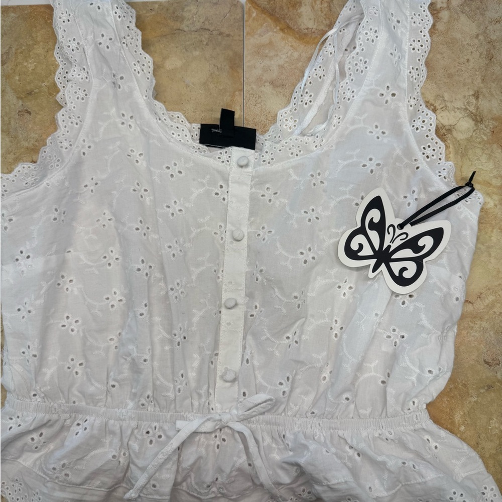 Self Esteem White Eyelet Button-Front Blouse - image 1